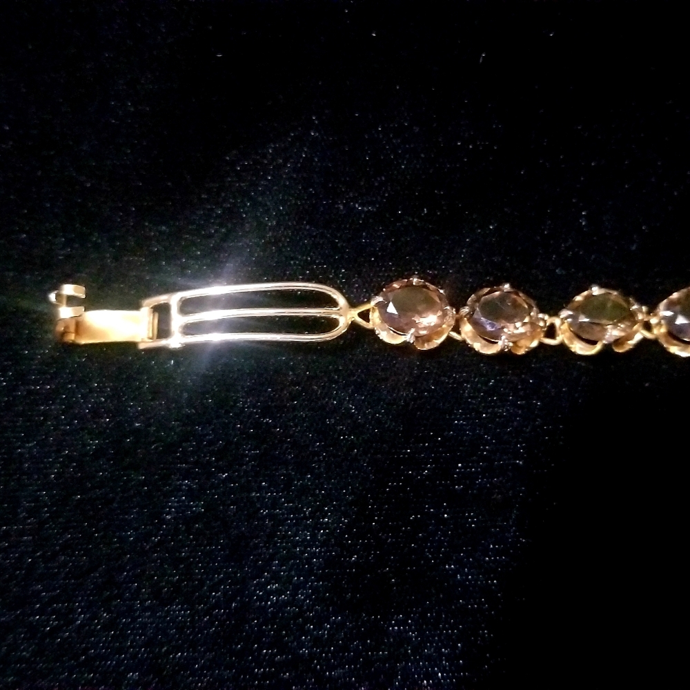 Genuine Smokey Quartz and Gold Plate Bracelet - Picture 7 of 8